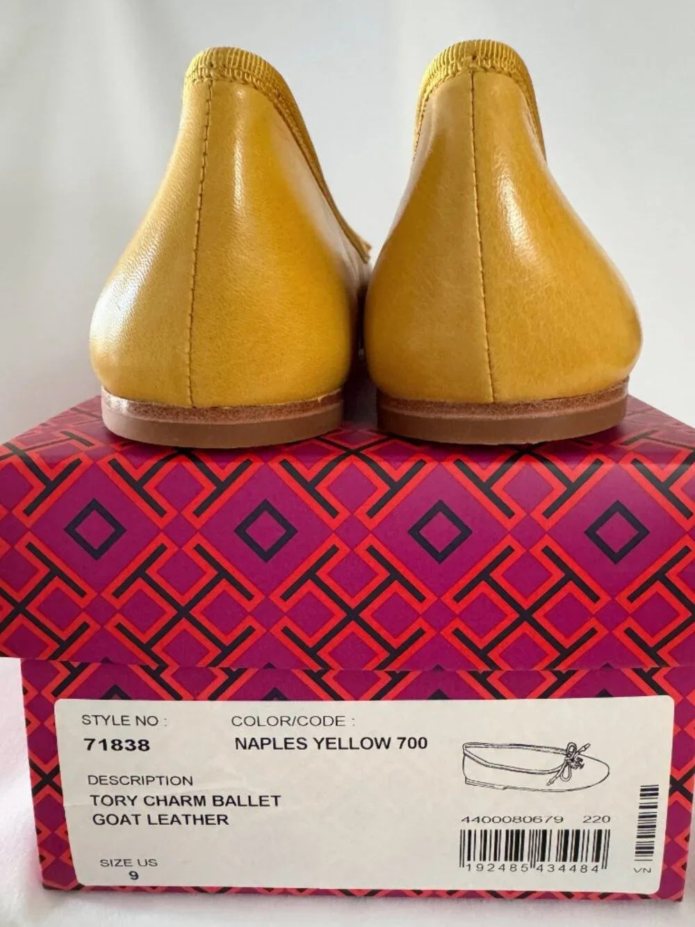 New Tory Burch Charm Ballet Flats, Goat Leather, Naples Yellow, Women's Size 9